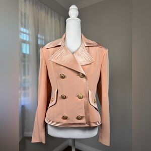 Vintage Y2K Liz Elana Pink Shimmery Trim & Gold Buttons Double Breasted Blazer